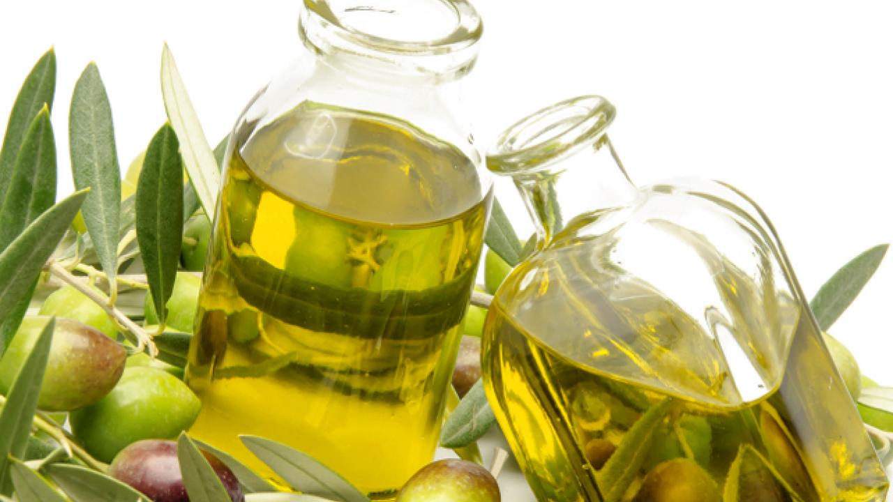 two glass oil bottles